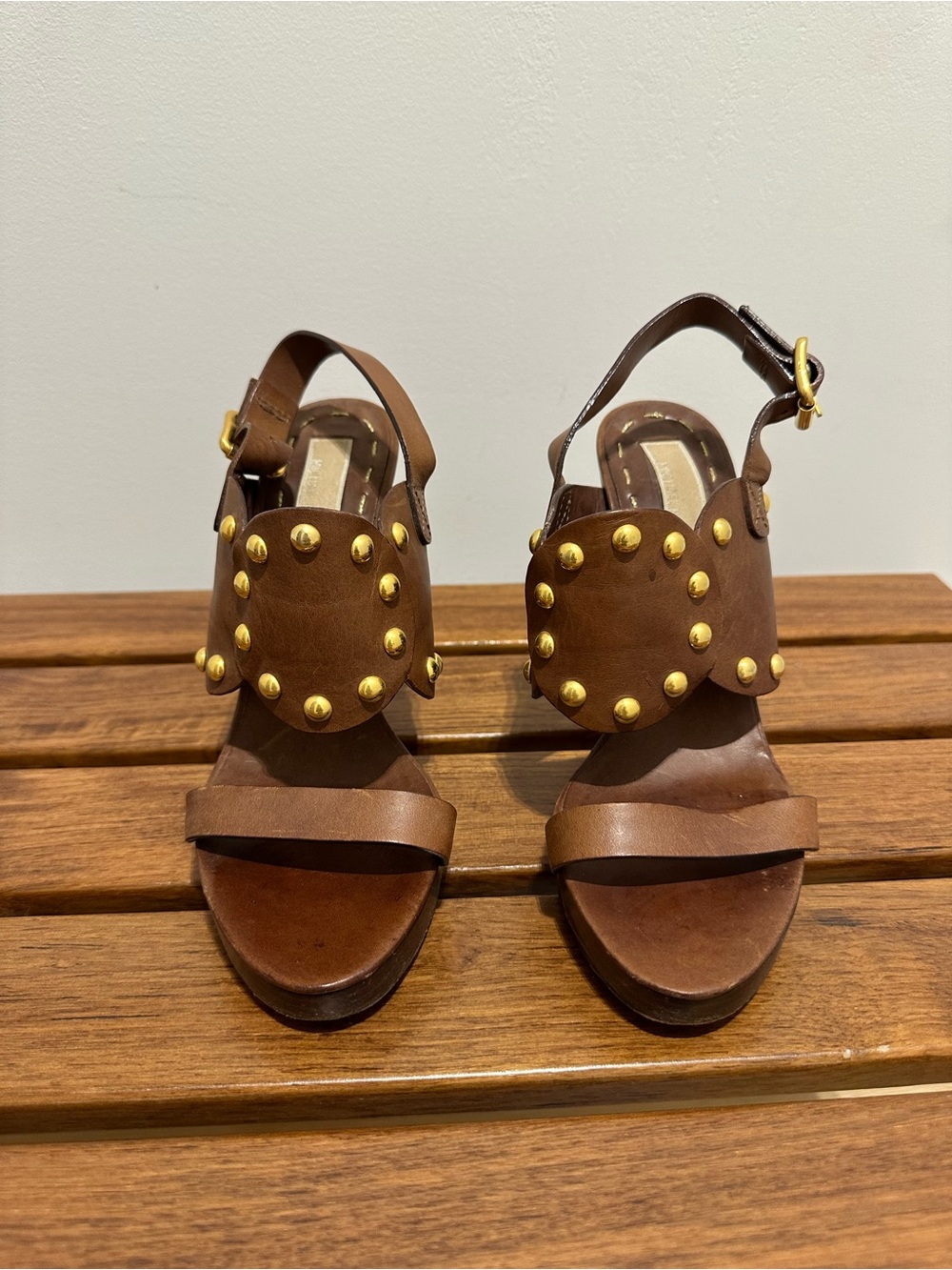 Michael Kors Brown Leather Studded Slingback Heels